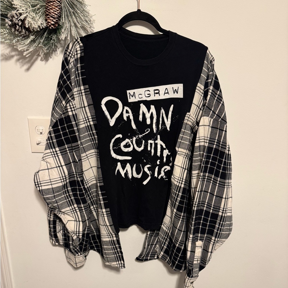 Handmade Tim McGraw Black Graphic Tee with Flannel